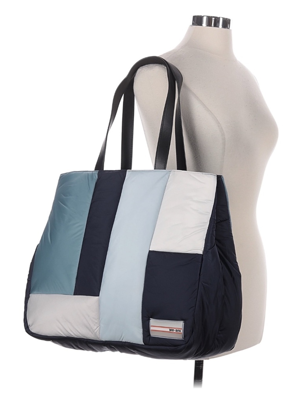 We-AR4 Quilted Large Tote Bag in a Blue Color Block Pattern. 